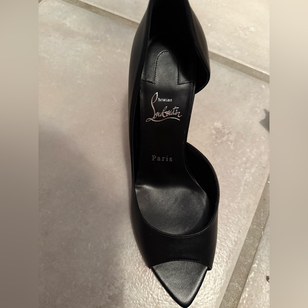 $995 Christian Louboutin Black Leather Posticha 80 Slingback Pumps - Picture 5 of 7